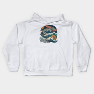 Dragon in the Japanese Hokusai Ukiyoe Style Kids Hoodie